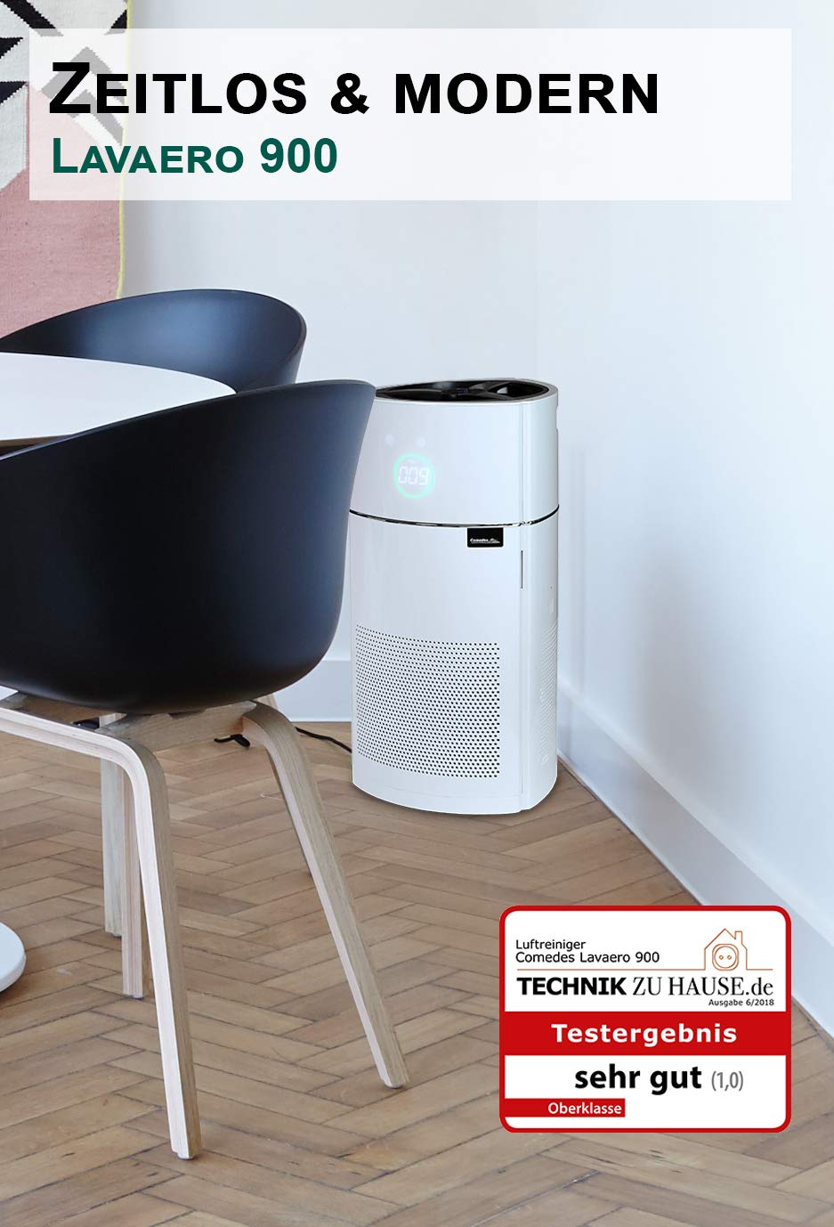 Comedes Lavaero 900 Luftreiniger 5-Stufen mit Aktivkohle, HEPA & Ionisator, CADR 380 m³/h, PM2.5 Sensor, für Allergiker & Raucher bis 60 m²