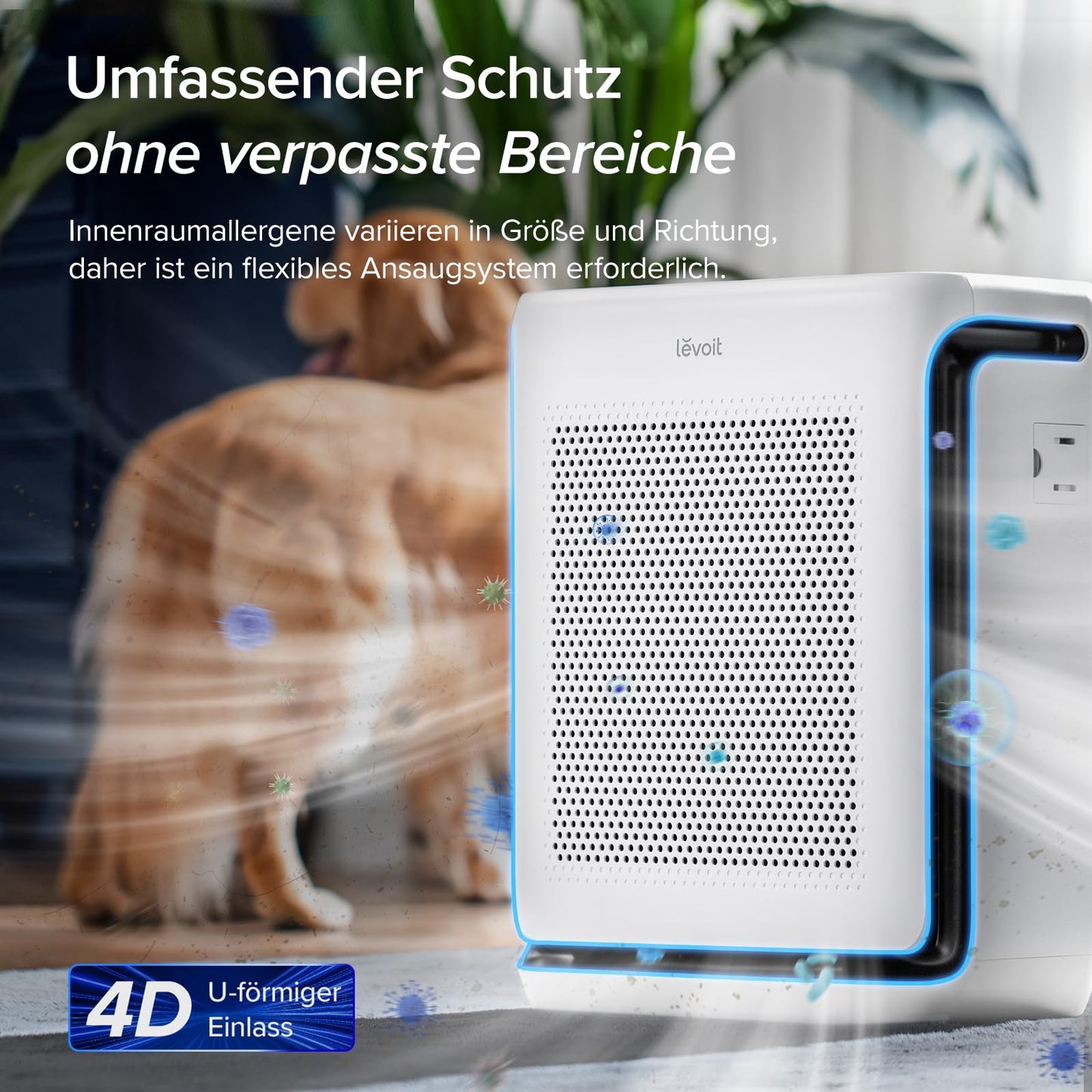LEVOIT Luftreiniger für Allergiker mit Tiermodus, 416 m³/h CADR, bis 87 ㎡, HEPA-Filter & Dualsensor – gegen Tierhaare, Gerüche & Pollen