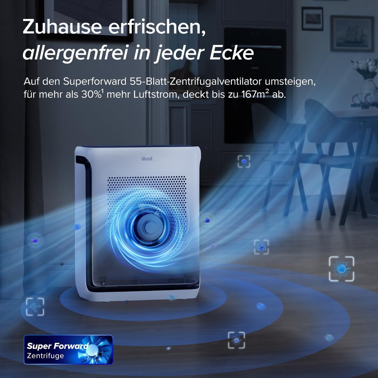LEVOIT Luftreiniger für Allergiker mit Tiermodus, 416 m³/h CADR, bis 87 ㎡, HEPA-Filter & Dualsensor – gegen Tierhaare, Gerüche & Pollen