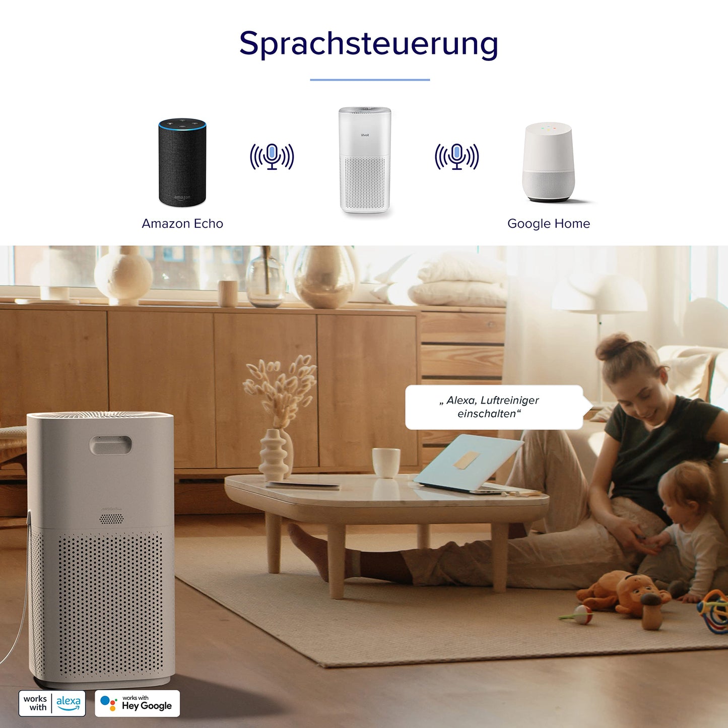 LEVOIT HEPA Luftreiniger für Raucher & Allergiker, 697 m³/h CADR, bis 147 ㎡, Auto-Modus, PM2.5-Sensor, App & Alexa-Steuerung