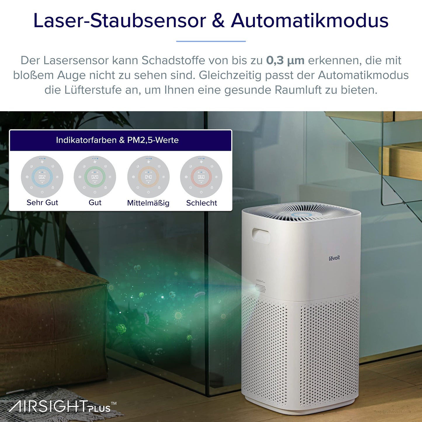 LEVOIT HEPA Luftreiniger für Raucher & Allergiker, 697 m³/h CADR, bis 147 ㎡, Auto-Modus, PM2.5-Sensor, App & Alexa-Steuerung