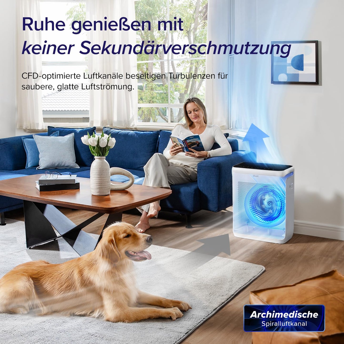 LEVOIT Luftreiniger für Allergiker mit Tiermodus, 416 m³/h CADR, bis 87 ㎡, HEPA-Filter & Dualsensor – gegen Tierhaare, Gerüche & Pollen