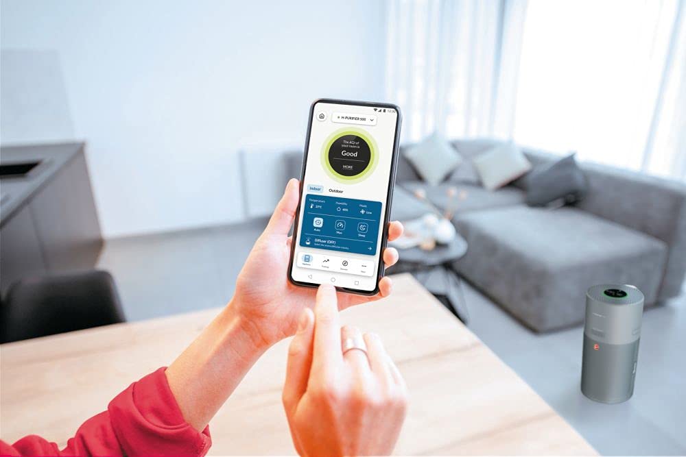Hoover H-PURIFIER 500 Luftreiniger mit HEPA-13, CO-Warnsystem, Diffusor, App & LED-Display, für Räume bis 110 m² [HHP55CA]