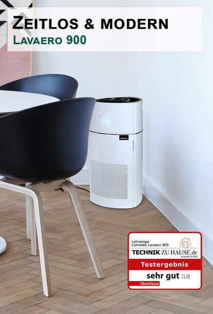 Comedes Lavaero 900 Luftreiniger 5-Stufen mit Aktivkohle, HEPA & Ionisator, CADR 380 m³/h, PM2.5 Sensor, für Allergiker & Raucher bis 60 m²