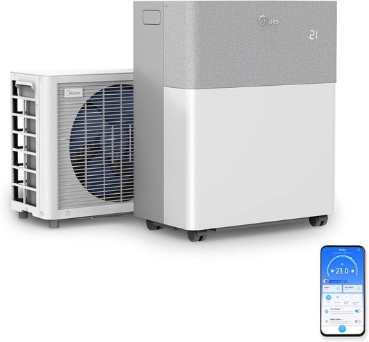 Midea Portasplit Klimaanlage, Mobile Wärmepumpe, Kühlen A++/Heizen A+, 12000 BTU 3, 5kW, für Räume bis zu 42 m² / 105 m³, nur 39 dB(A) im Silent-Modus