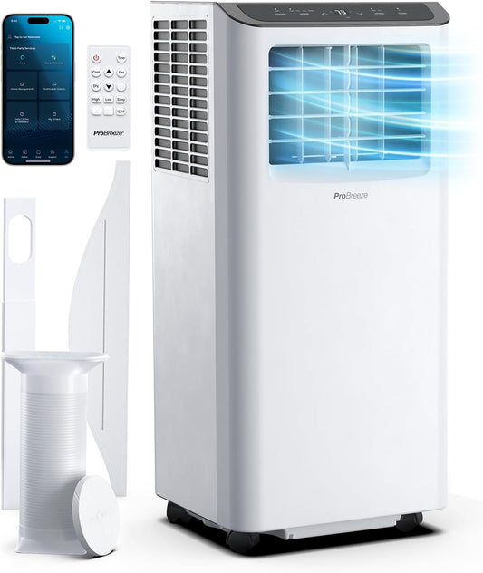Pro Breeze™ 4-in-1 Mobile Klimaanlage mit 9000 BTU - Luftkühler, Ventilator, Luftentfeuchter, Nachtmodus - Klimagerät mit Energieklasse A, Fensterabdichtung Set, Fernbedienung und 24h Timer