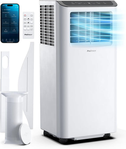 Pro Breeze™ 4-in-1 Mobile Klimaanlage mit 9000 BTU - Luftkühler, Ventilator, Luftentfeuchter, Nachtmodus - Klimagerät mit Energieklasse A, Fensterabdichtung Set, Fernbedienung und 24h Timer