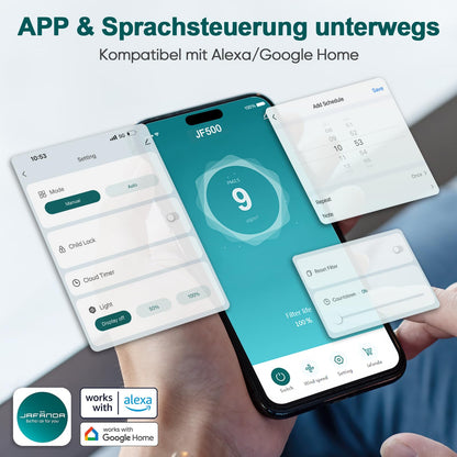 Jafända Luftreiniger Allergiker mit Aromatherapie, HEPA-Filter, 460 m³/h CADR, bis 240 m², Smart WiFi & leiser Nachtmodus (Grau)