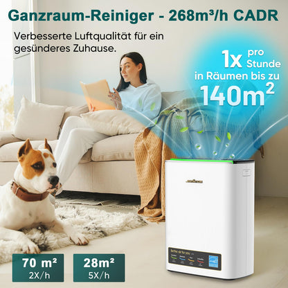 Jafända HEPA Luftreiniger für Allergiker, mit Aromatherapie & Aktivkohlefilter, entfernt 99,97% Schadstoffe, CADR 268 m³/h – Silber
