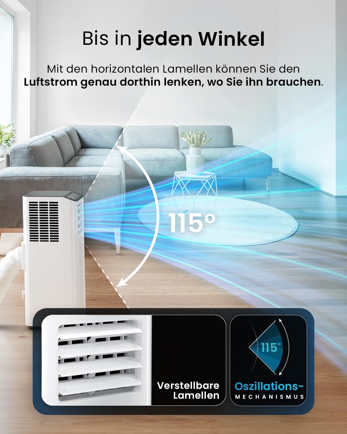 Pro Breeze™ 4-in-1 Mobile Klimaanlage mit 9000 BTU - Luftkühler, Ventilator, Luftentfeuchter, Nachtmodus - Klimagerät mit Energieklasse A, Fensterabdichtung Set, Fernbedienung und 24h Timer