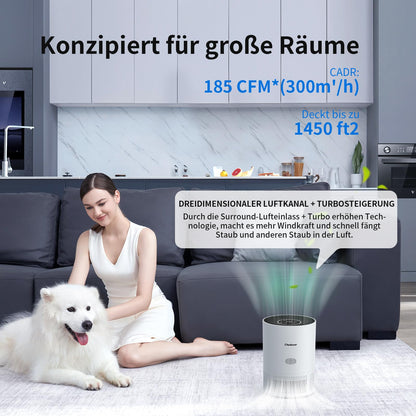 Chuboor Luftreiniger mit HEPA Filter, gegen Schimmel, Staub & Tierhaare, 185m³/h CADR, leise, Auto-Modus, bis 40m²