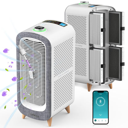 Jafända Luftreiniger Allergiker mit Aromatherapie, HEPA-Filter, 460 m³/h CADR, bis 240 m², Smart WiFi & leiser Nachtmodus (Grau)