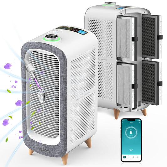 Jafända Luftreiniger Allergiker mit Aromatherapie, HEPA-Filter, 460 m³/h CADR, bis 240 m², Smart WiFi & leiser Nachtmodus (Grau)
