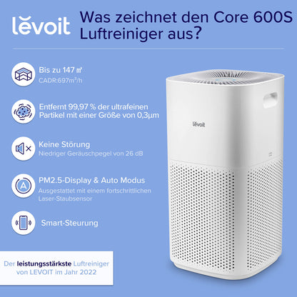 LEVOIT HEPA Luftreiniger für Raucher & Allergiker, 697 m³/h CADR, bis 147 ㎡, Auto-Modus, PM2.5-Sensor, App & Alexa-Steuerung