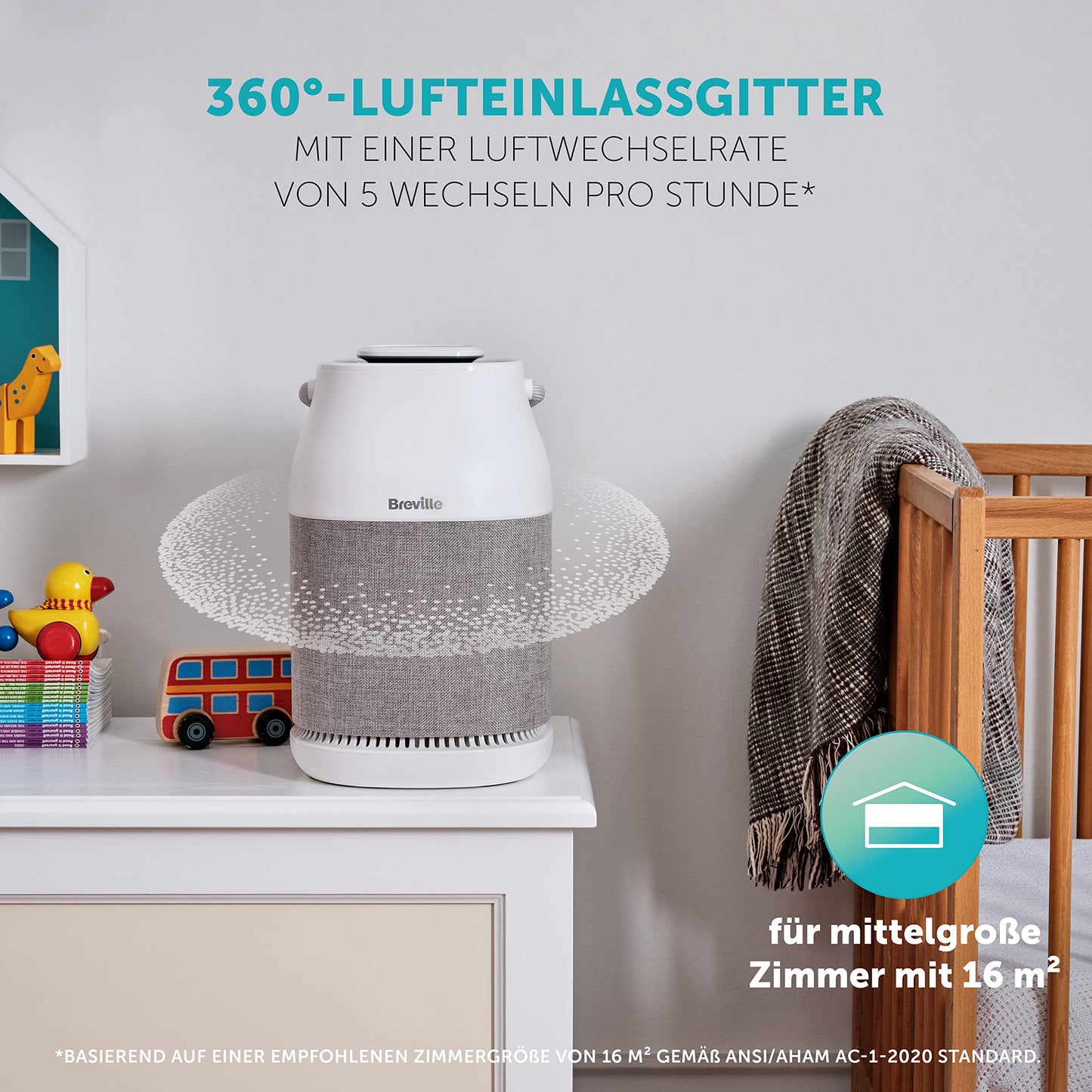 Breville 360° Light Protect Luftreiniger, leise, H13 True HEPA, entfernt 99,97% Staub, Rauch & Pollen, 3 Geschwindigkeiten, Nachtmodus, Touch