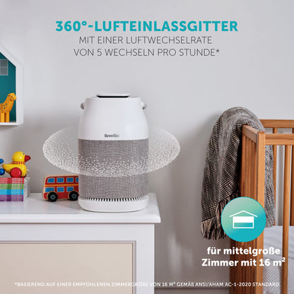 Breville 360° Light Protect Luftreiniger, leise, H13 True HEPA, entfernt 99,97% Staub, Rauch & Pollen, 3 Geschwindigkeiten, Nachtmodus, Touch